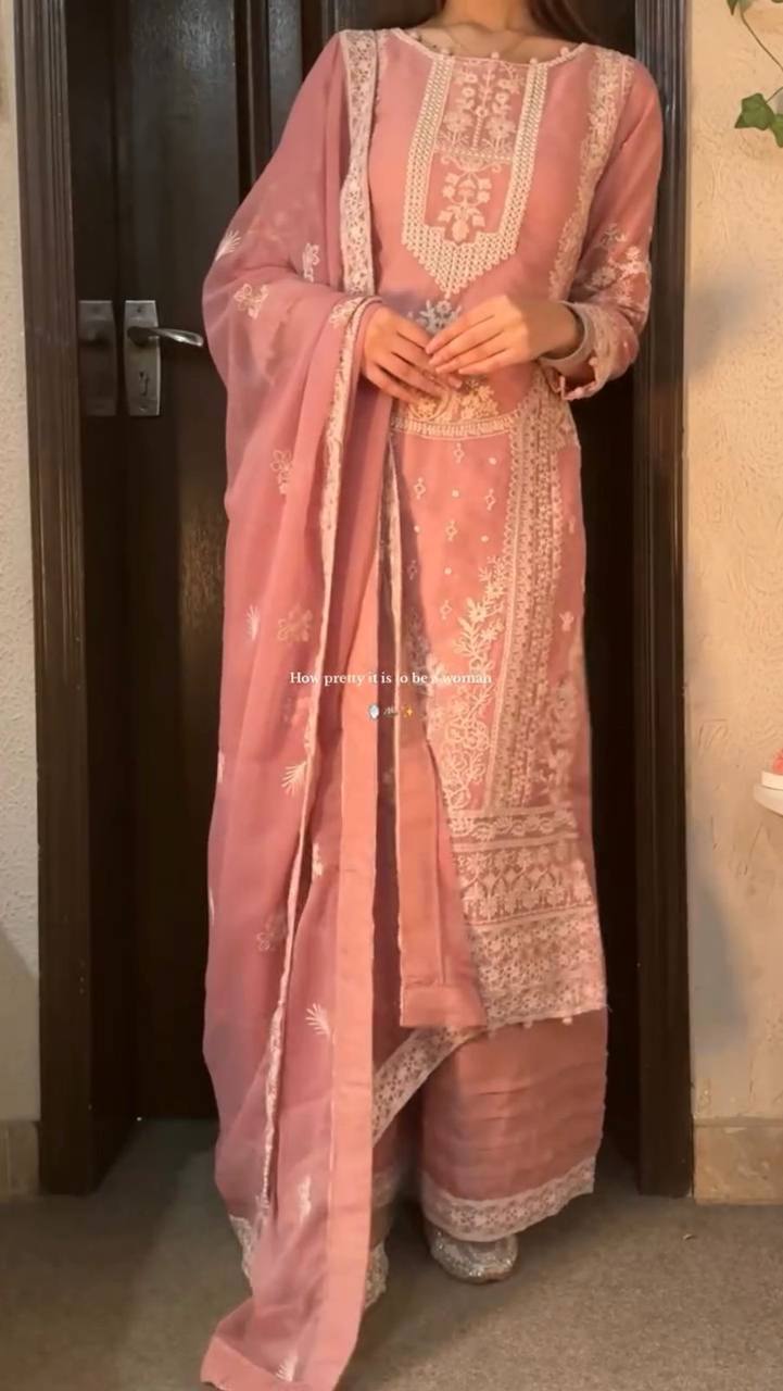 Georgette 3-Piece Palazzo Set with Dupatta and Sequence Embroidery Work