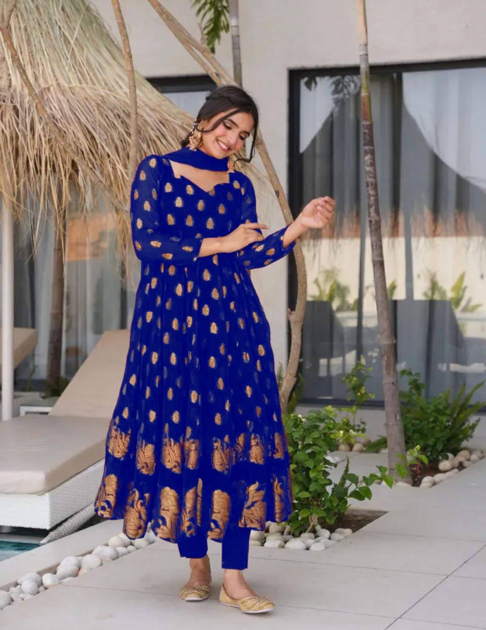 Complementary Pant Fabric and Styling Details for a Complete Party Wear Ensemble