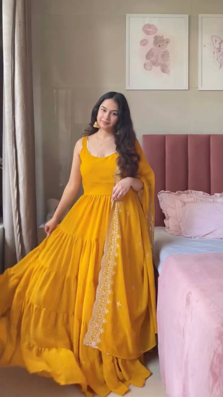 Faux Georgette Anarkali Suit Set with Smooth Cotton Lining and a Flowing Dupatta for All-Day Comfort and Style