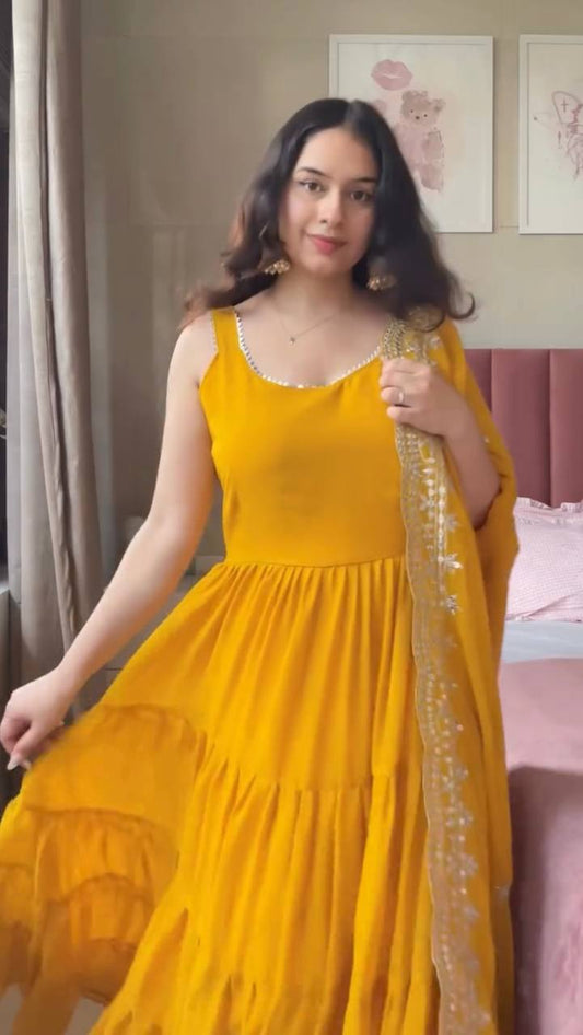 Faux Georgette Anarkali Suit Set with Smooth Cotton Lining and a Flowing Dupatta for All-Day Comfort and Style