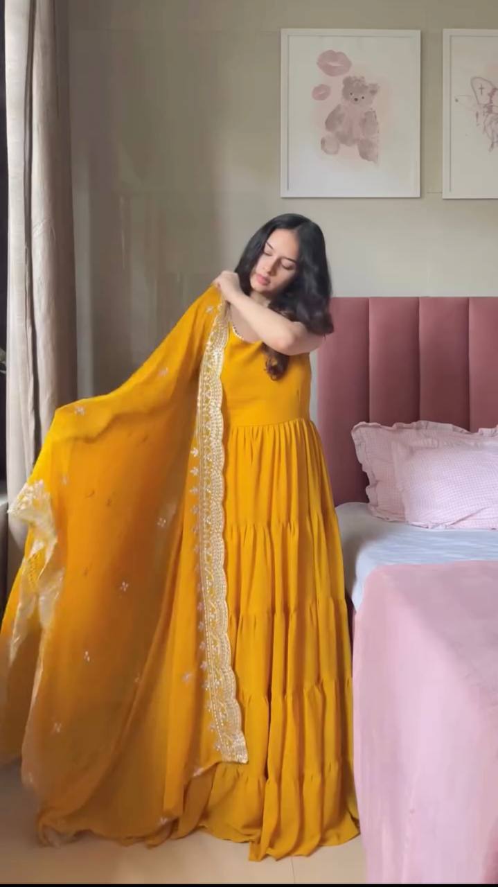 Faux Georgette Anarkali Suit Set with Smooth Cotton Lining and a Flowing Dupatta for All-Day Comfort and Style
