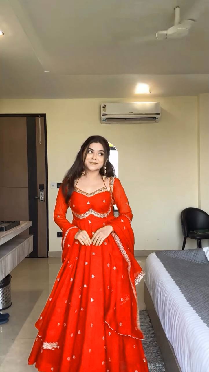 Effortless Charm Faux Georgette Anarkali 3 Piece Set with Soft Micro Cotton Lining