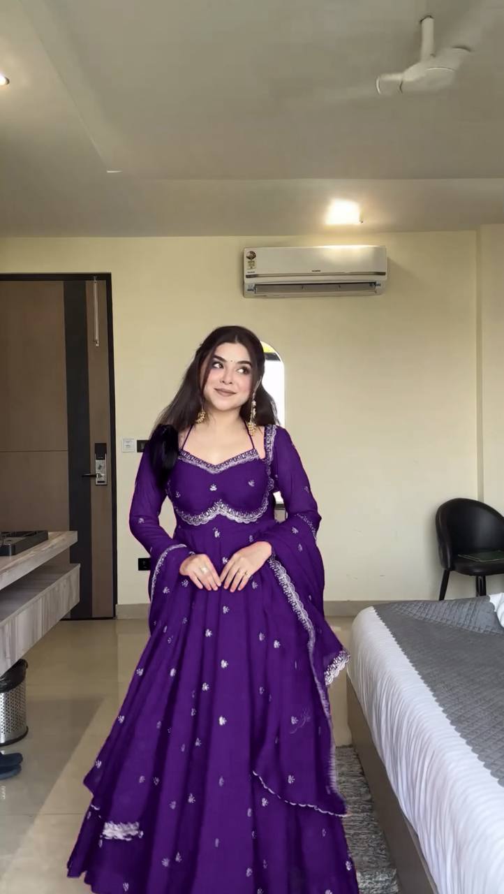 Effortless Charm Faux Georgette Anarkali 3 Piece Set with Soft Micro Cotton Lining