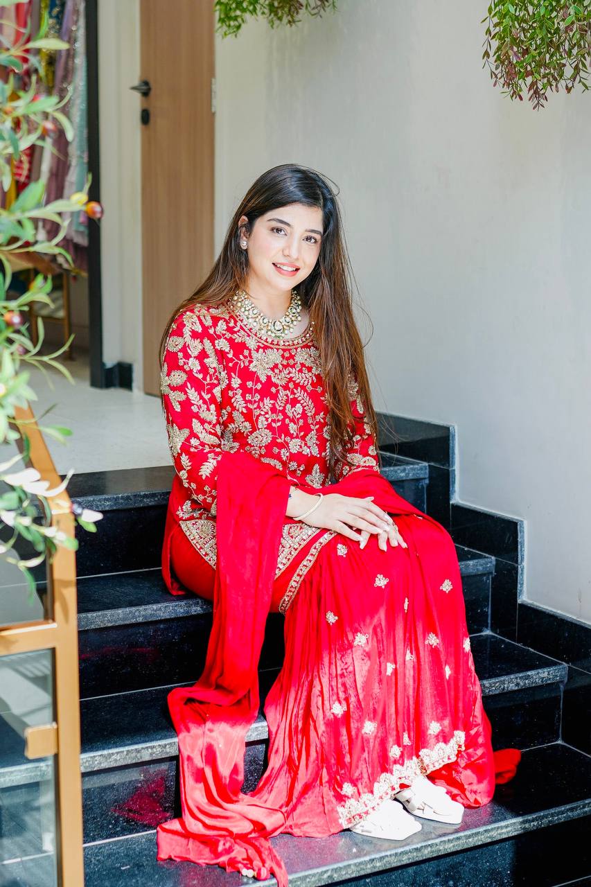 Premium Faux Georgette Top Plazzo Suit with Heavy Sequence and Beads Work