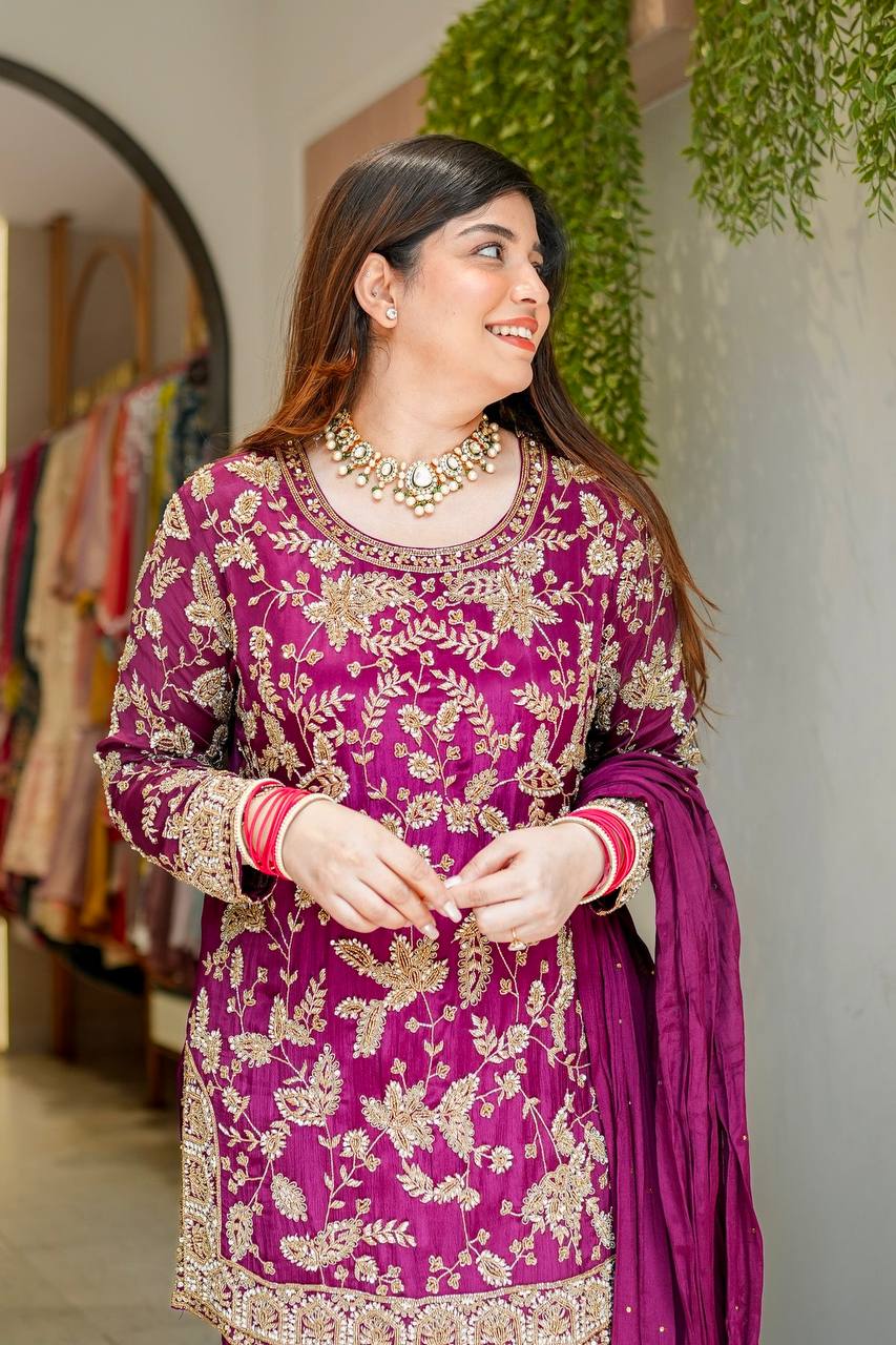 Premium Faux Georgette Top Plazzo Suit with Heavy Sequence and Beads Work