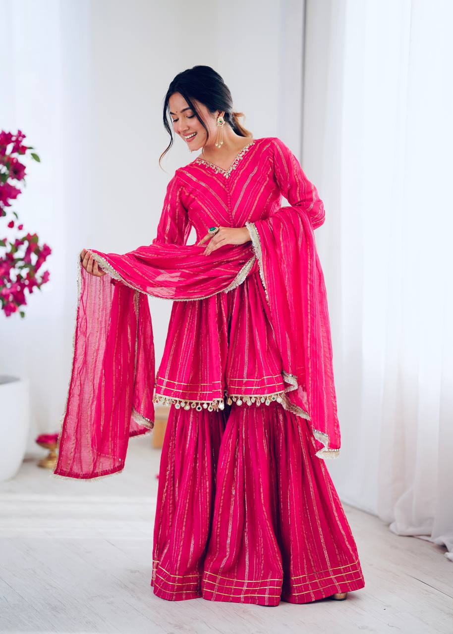 Handcrafted Top with Real Mirror Work, Full Flair Palazzo & Coordinated Dupatta