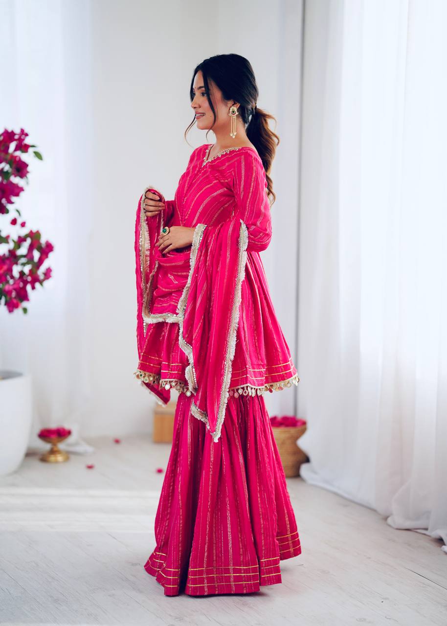 Handcrafted Top with Real Mirror Work, Full Flair Palazzo & Coordinated Dupatta