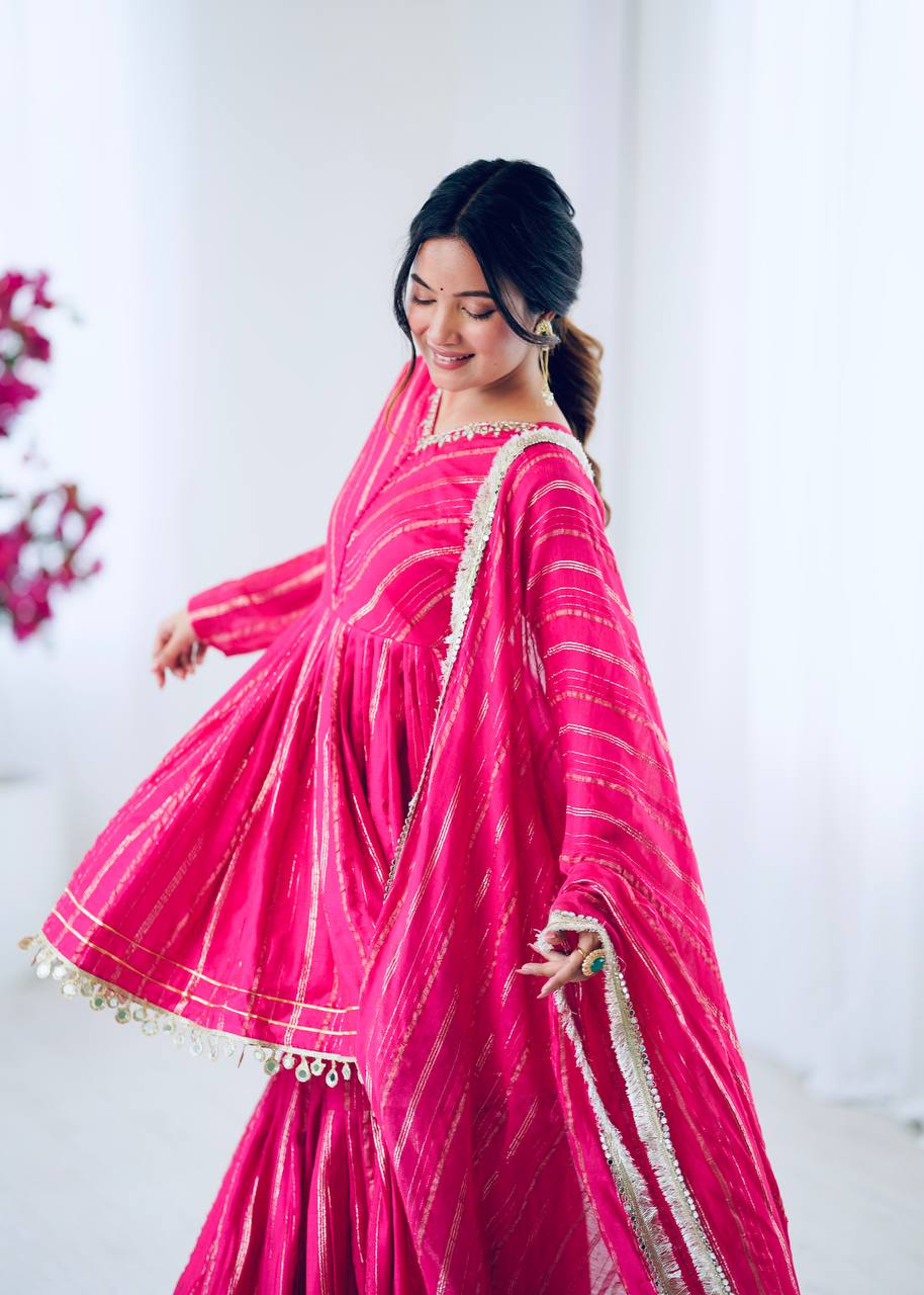 Handcrafted Top with Real Mirror Work, Full Flair Palazzo & Coordinated Dupatta