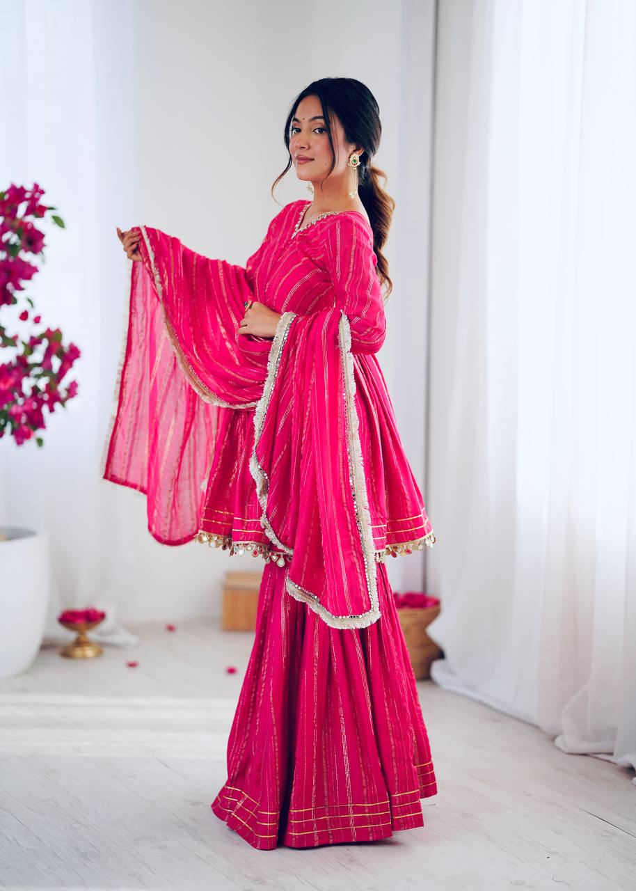 Handcrafted Top with Real Mirror Work, Full Flair Palazzo & Coordinated Dupatta