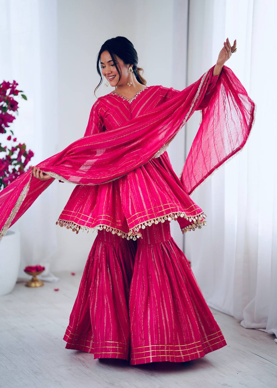 Handcrafted Top with Real Mirror Work, Full Flair Palazzo & Coordinated Dupatta
