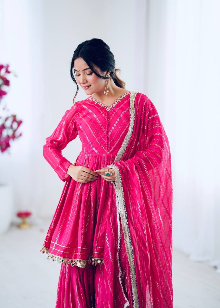 Handcrafted Top with Real Mirror Work, Full Flair Palazzo & Coordinated Dupatta