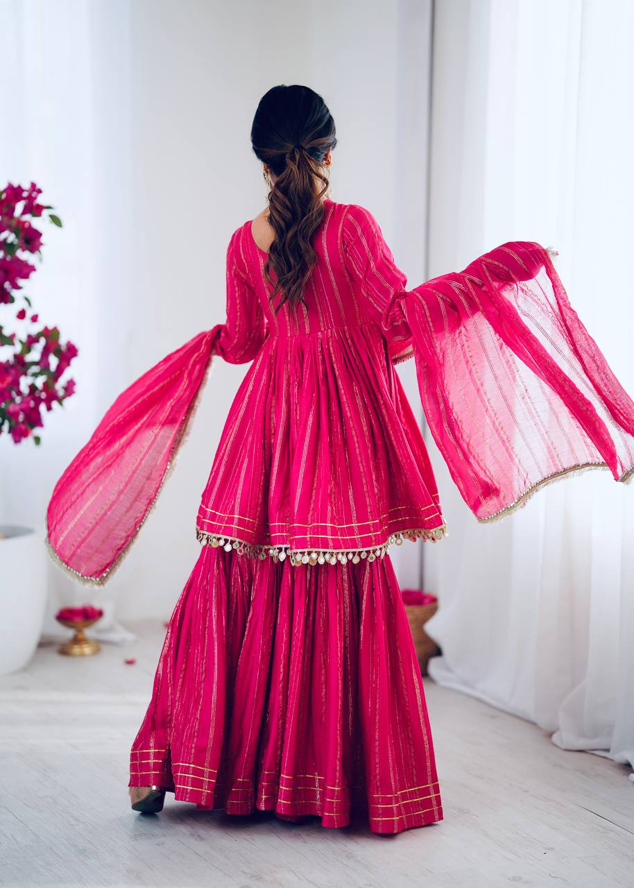 Handcrafted Top with Real Mirror Work, Full Flair Palazzo & Coordinated Dupatta
