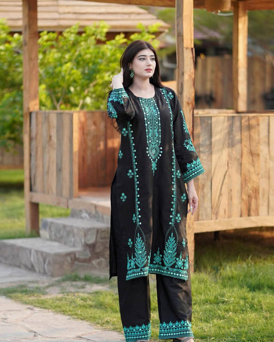 3-Piece Roman Silk Plazzo Set with Embroidery & Mirror Work Dupatta