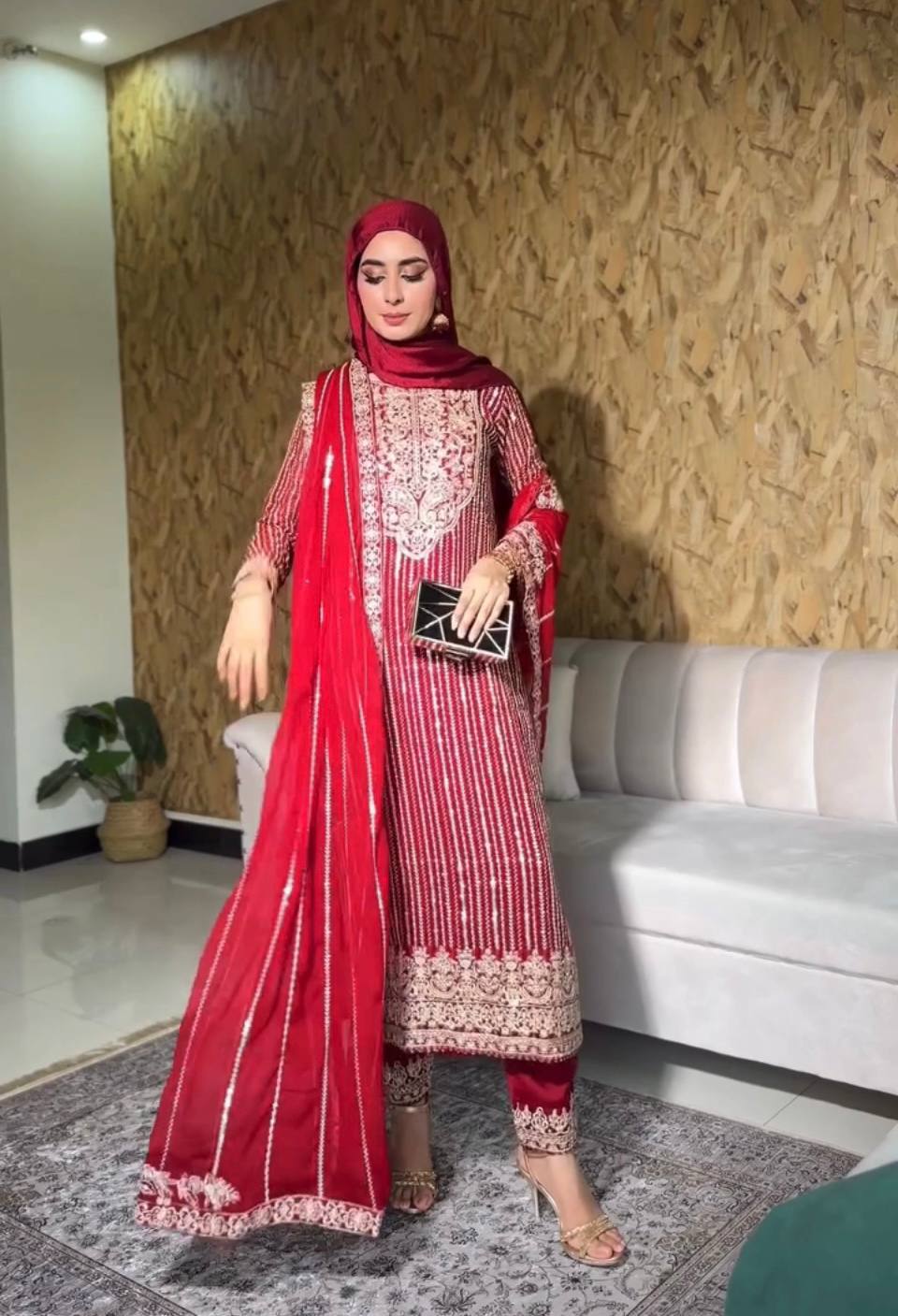 Exclusive Heavy Embroidered Suit Set in Fox Georgette and Micro Cotton