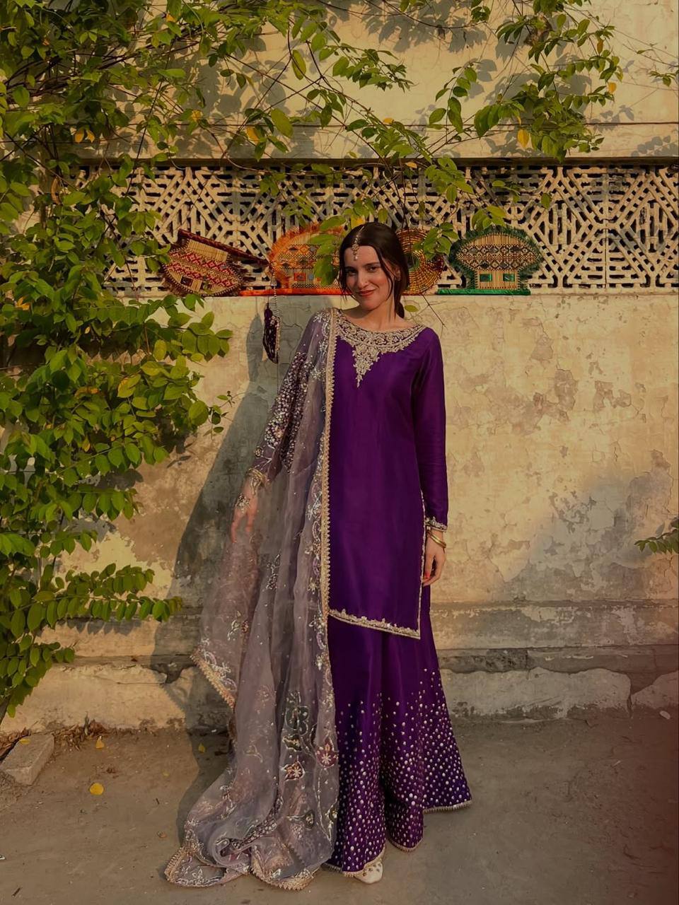 Designer Chinon Palazzo Ensemble with Sequin Embroidered Dupatta for Festive Glamour