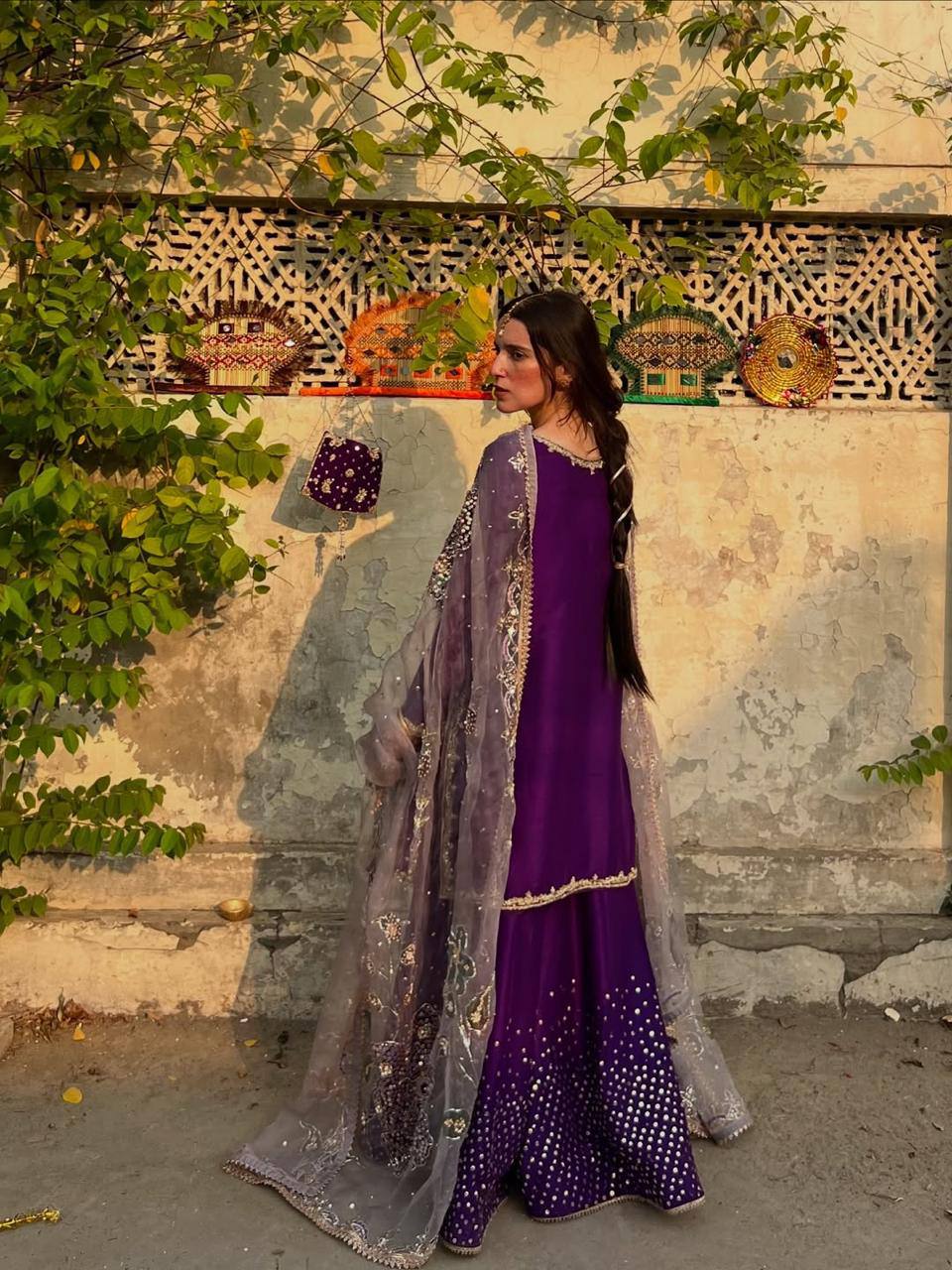 Designer Chinon Palazzo Ensemble with Sequin Embroidered Dupatta for Festive Glamour