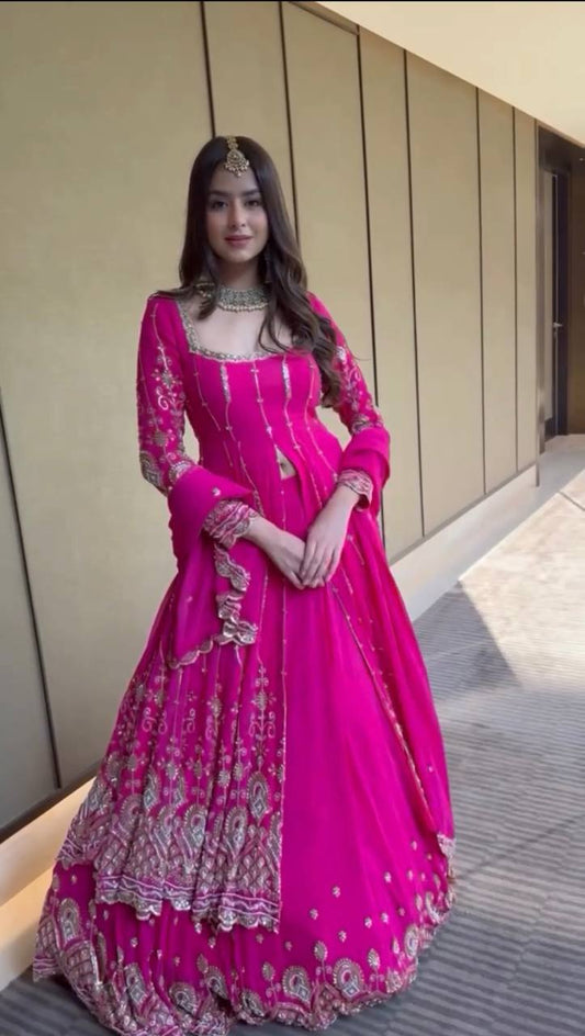 Stylish Faux Georgette Top and Lehenga Set with Micro Cotton Lining