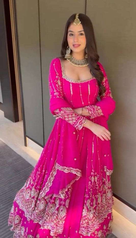 Stylish Faux Georgette Top and Lehenga Set with Micro Cotton Lining