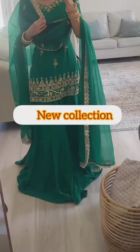 Designer Party Wear Natural Crepe Top with Lehenga & Net Dupatta – Heavy Sequence Embroidery Set