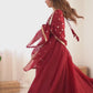 Luxury Crunchy Silk Flared Gown with Coordinated Pants and Embroidered Dupatta