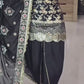 Black & Gold Heavy Natural Crepe Silk Embroidered Dhoti Salwar Set with Dupatta