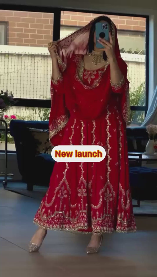 Designer Heavy Natural Crepe Embroidered Anarkali Suit with Dupatta | Party Wear Set