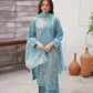Luxury Blue Designer Suit in Roman Silk Fabric with Full Sequin Embroidery and Dupatta Pair