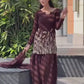 Designer Faux Georgette Top with Sequin Thread Work, Farshi Suit, and Organza Silk Dupatta with Four-Side Lace Border and Rivet Moti