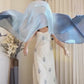 Premium Off-White and Blue Striped Kurti and Pant Set with Dupatta in Kora Cotton