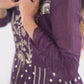 Anarkali Gown in Crunchy Silk with Sequin Embroidery, Paired with Micro Cotton Pants and Lace Dupatta