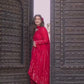 Red Anarkali Suit Set in Faux Georgette with All Over Embroidery and Lace Dupatta