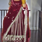 Party Wear Designer Gown with Pant in Heavy Faux Georgette Featuring Full Sleeve Embroidery